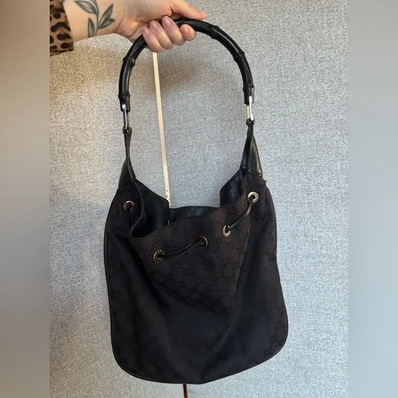 Gucci Black Bamboo Monogram Shoulder Bag - Picture 3 of 13